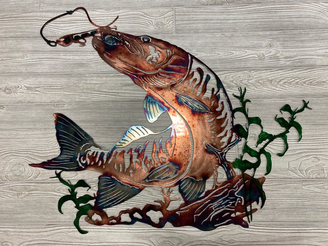 Musky Strike Metal Wall Art - Handmade Metal Wall Decoration - 3D Rustic Wall Art Decoration