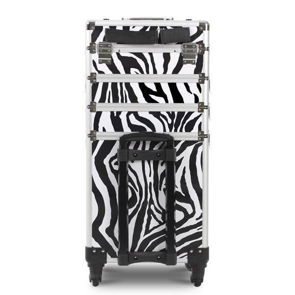 4 in 1 Rolling Makeup Case Makeup Trolley Case With Wheels Makeup Travel Case Organizer (ZEBRA) - Cosmetic Lockable Trolley - Nail Artist Travel Train Organizer Box