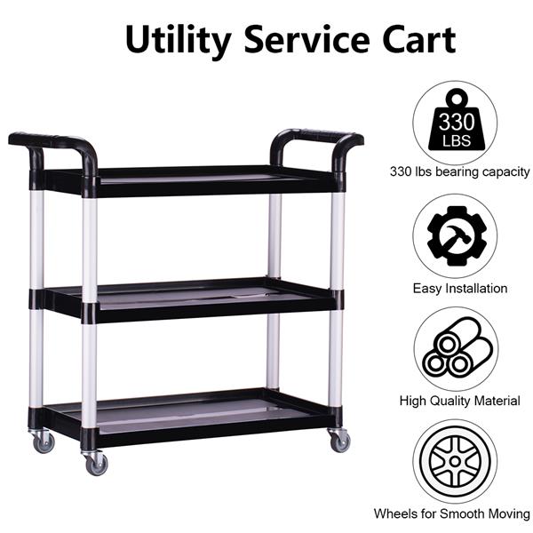 Heavy-Duty 3-Shelf Rolling Service Cart- 330 lbs Utility Push Cart - Foodservice Push Cart