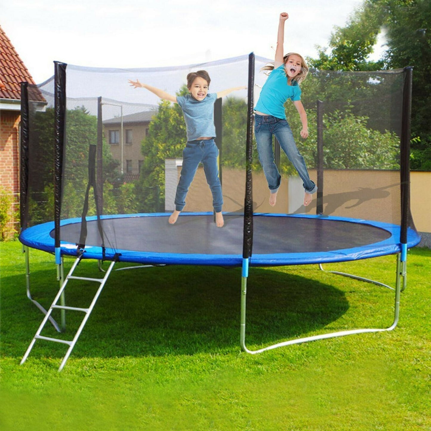 12 ft Kids Trampoline - Trampoline with Enclosure Net - Jumping Mat and Spring Cover Padding - KidsFriendly Trampoline