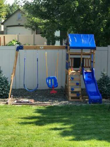 Outdoor Wooden Swing Set - Backyard Clubhouse Slide Swings Playground - Backyard Playset Kids