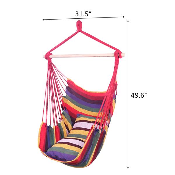 Canvas Hanging Rope Chair with Pillows - Hammock Chair Swing -  Porch Hammock Swing