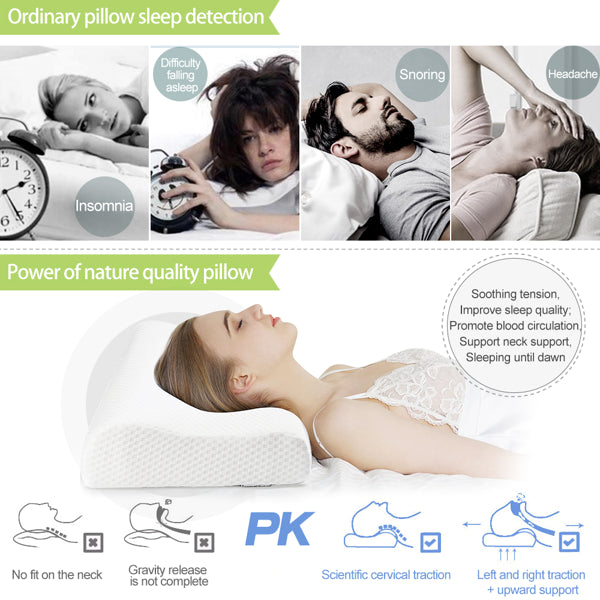 Power of Nature Slow Rebound Memory Foam Pillow White - Ergonomic Cooling Pillows for Neck Pain Relief - Neck & Cervical Pillows with Washable Pillow Covers