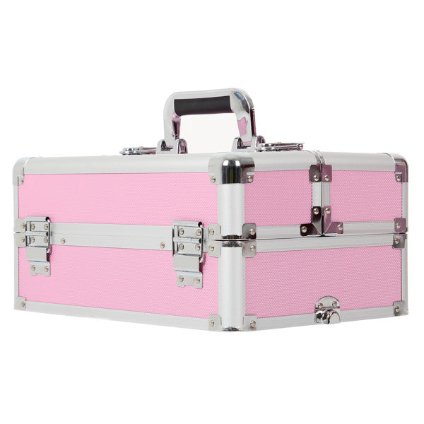 4 in 1 Rolling Makeup Case Makeup Trolley Case With Wheels Makeup Travel Case Organizer (PINK) - Cosmetic Lockable Trolley - Nail Artist Travel Train Organizer Box