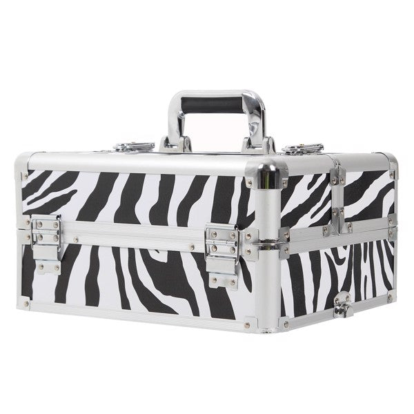 4 in 1 Rolling Makeup Case Makeup Trolley Case With Wheels Makeup Travel Case Organizer (ZEBRA) - Cosmetic Lockable Trolley - Nail Artist Travel Train Organizer Box