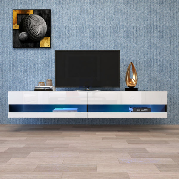 180 Wall Mounted Floating 80" TV Stand with 20 Color LEDs - Entertainment Center  - TV Table for Living Room