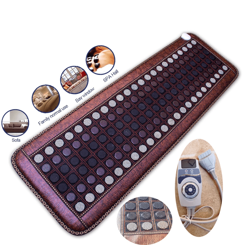 Far Infrared Heating Mat - Hot Stones Jade Tourmaline - Negative Ions - Mesh Mat - Adjustable Timer & Temperature - Heating Pad