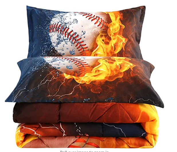 Ice and Fire Baseball Duvet Cover Sports Theme Bedding Cool Flames Teen Duvet Cover Ball Bedding Set