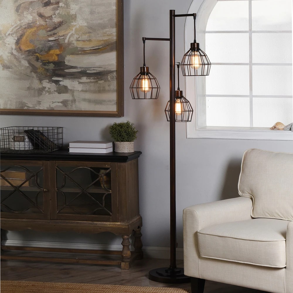 3-light Caged Wire Pendant Floor Lamp