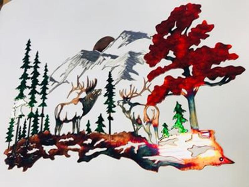 Double Elk Metal Wall Art - Nature Décor - Elk Metal Wall Art - Mountain Metal Art - Hunting Décor - Gift for Hunter