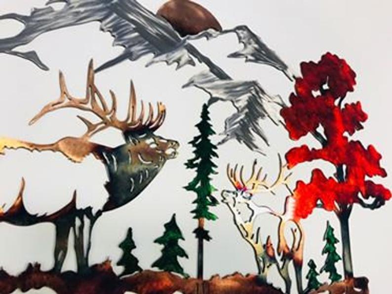 Double Elk Metal Wall Art - Nature Décor - Elk Metal Wall Art - Mountain Metal Art - Hunting Décor - Gift for Hunter