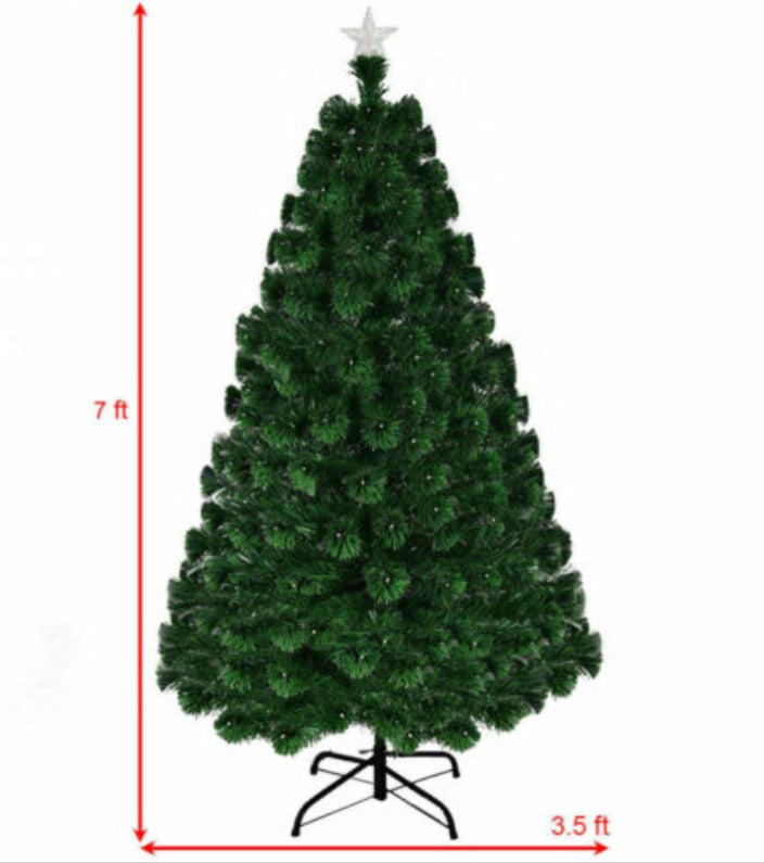 7-ft Pre-Lit Fiber Optic Christmas Tree – With 280 LED Lights & Star Decoration