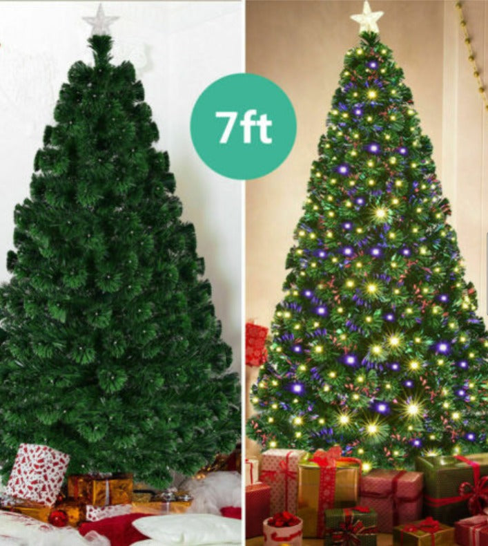 7-ft Pre-Lit Fiber Optic Christmas Tree – With 280 LED Lights & Star Decoration