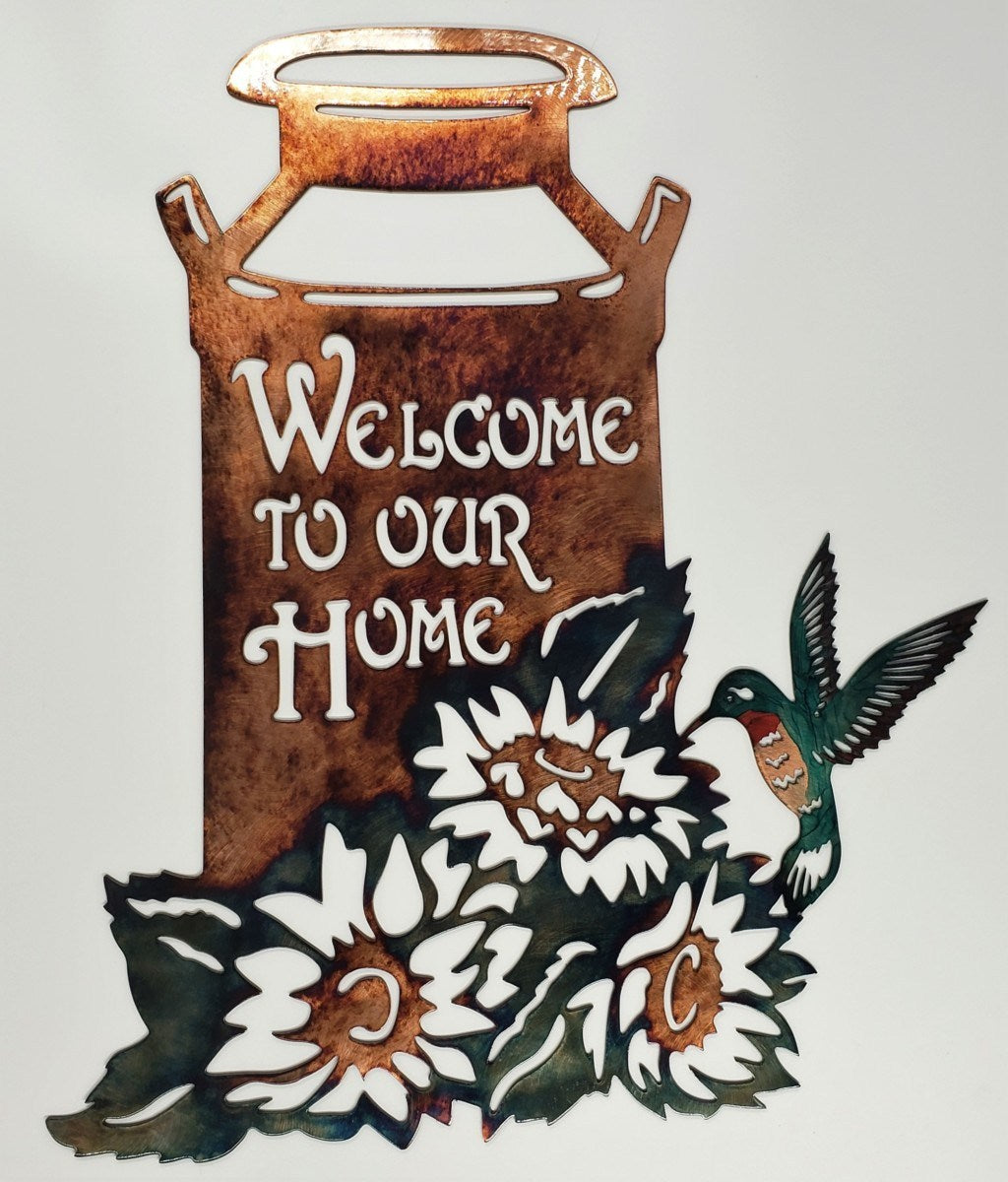 WelcomeArtSign - Welcome Milk Can with Hummingbird - Hummingbird Home Decor Metal Wall Art