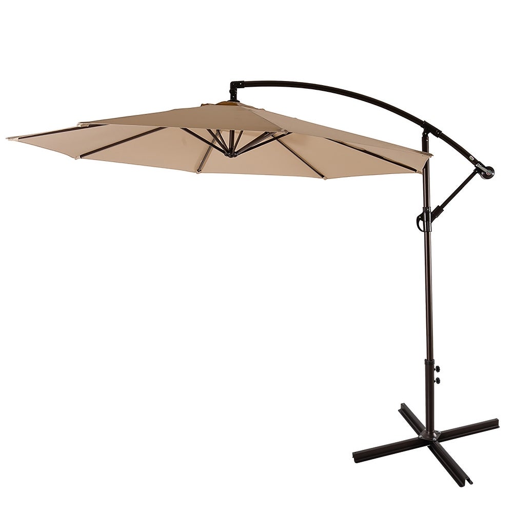 10 ft. Hanging Patio Umbrella — Adjustable Height with Steel Pole and Ribs — Available Colors Gray, White, Red, Beige, Navy Blue