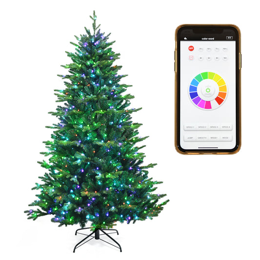 7-ft App-Controlled Christmas Tree with Multicolored Lights – 15 Lighting Modes