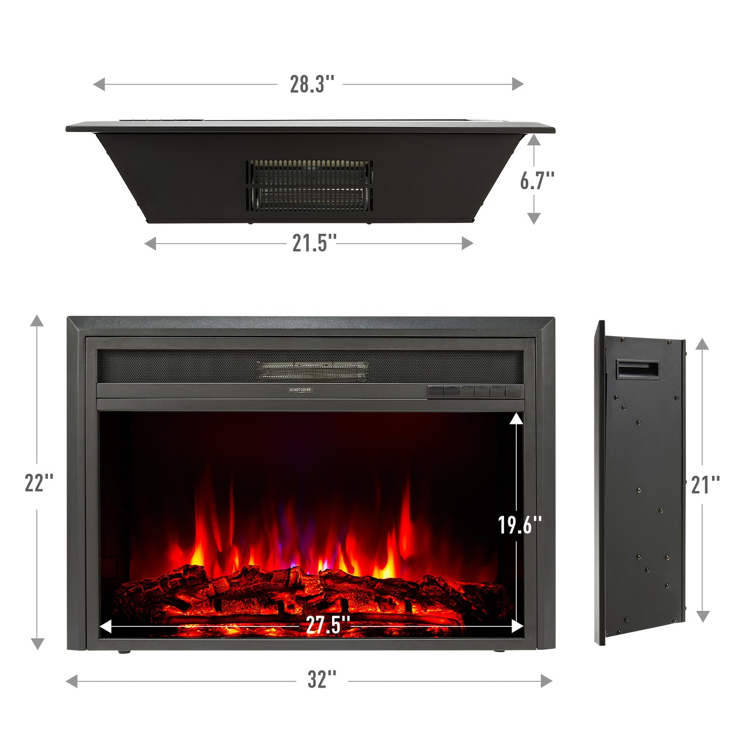 32" Recessed Electric Heater Fireplace With 6 Flame Effects