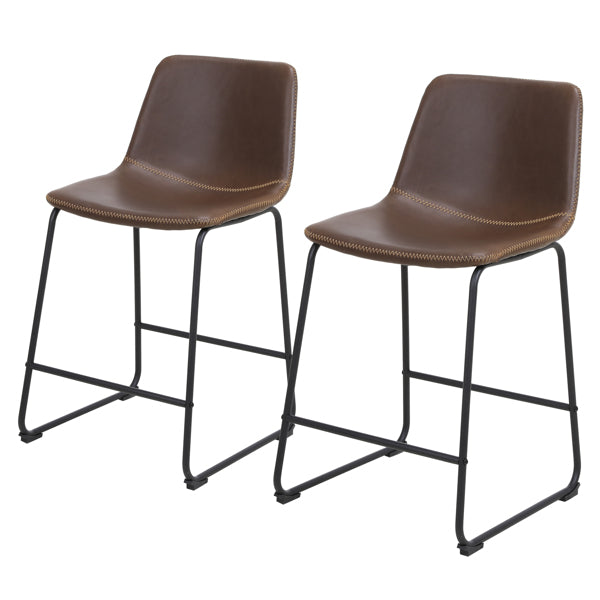 Bronze Wrought Iron Bar Stool 2pcs- Iron bar Stools with Leather Seats - Bar Stool Chairs