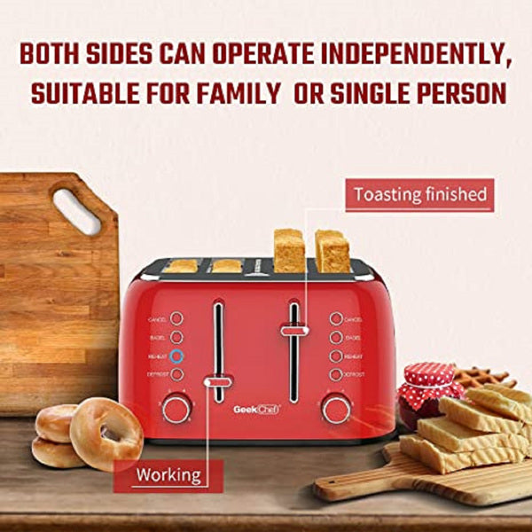 Retro Stainless Steel Extra-Wide Slot Toaster, Bagel/Defrost/Cancel Function