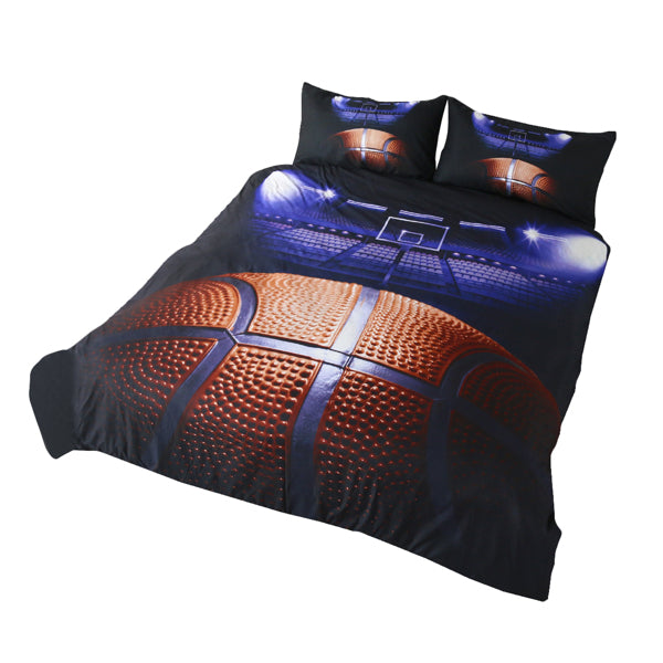 Basketball Bedding Boys Sports Themed Duvet Cover with Pillow Cases 3D Orange Black and Purple 3 Pieces (Twin)