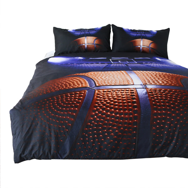Basketball Bedding Boys Sports Themed Duvet Cover with Pillow Cases 3D Orange Black and Purple 3 Pieces (Twin)