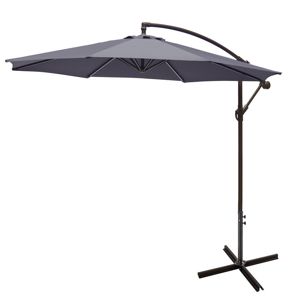 10 ft. Hanging Patio Umbrella — Adjustable Height with Steel Pole and Ribs — Available Colors Gray, White, Red, Beige, Navy Blue