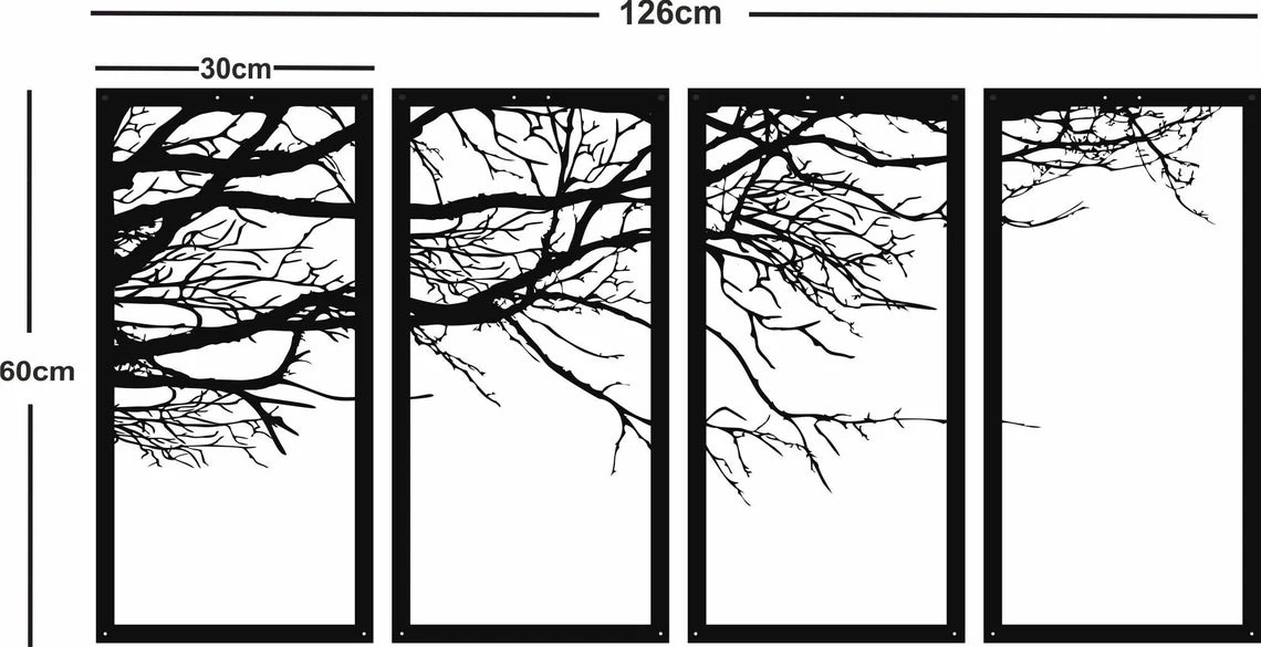 Metal Wall Art, 4 Panels Tree of Life Decor, Metal Tree Decoration, Metal Wall Hangings, Tree Sign, Home Decor, Metal Wall Decor