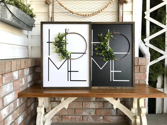 HOME Letters With Wreath - Modern Framed Wood Sign Decor