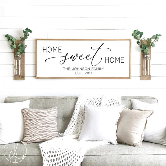 Home Sweet Home Sign - Wooden, Framed, Home Wall Decor, Family Name Sign