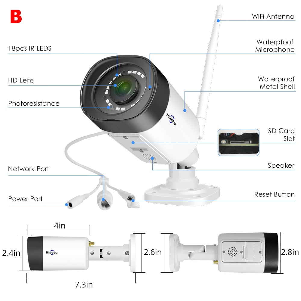 Hiseeu 1080P Wireless IP Camera - 3.6mm Lens Waterproof Security WiFi Camera - Hiseeu Wireless CCTV System Kits - IP Pro APP View Camera