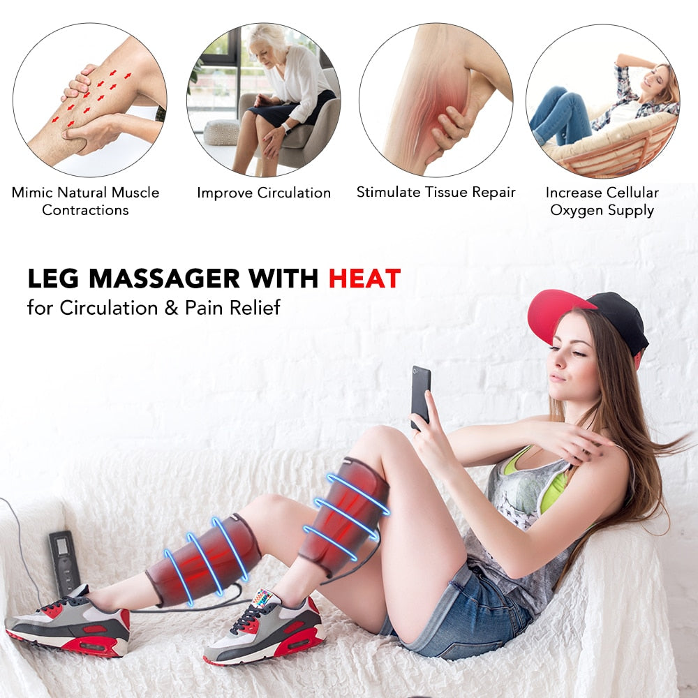 EZLegMassager - Leg Heat Massager with Air Compression - Pain Relief Leg Massager