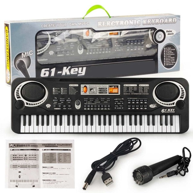 61-Key USB/US/EU Plug Electric Digital Key Board Piano With Keyboard & Microphone Musical Instruments Kids Toy Gift Black