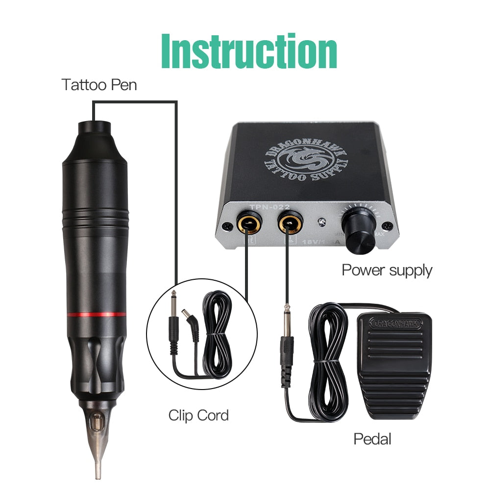 TattooMaster - Tattoo Machine Pen Rotary Gun - Tattoo Rotary Gun - Tattoo Machine with Cartridge Needles Grip Supply