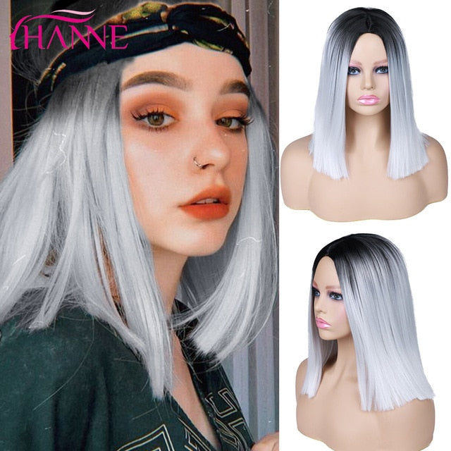 Tinted Color Straight Hair Synthetic Wig -Synthetic Hair Colored Wig - Shoulder Length Synthetic Hair Wig