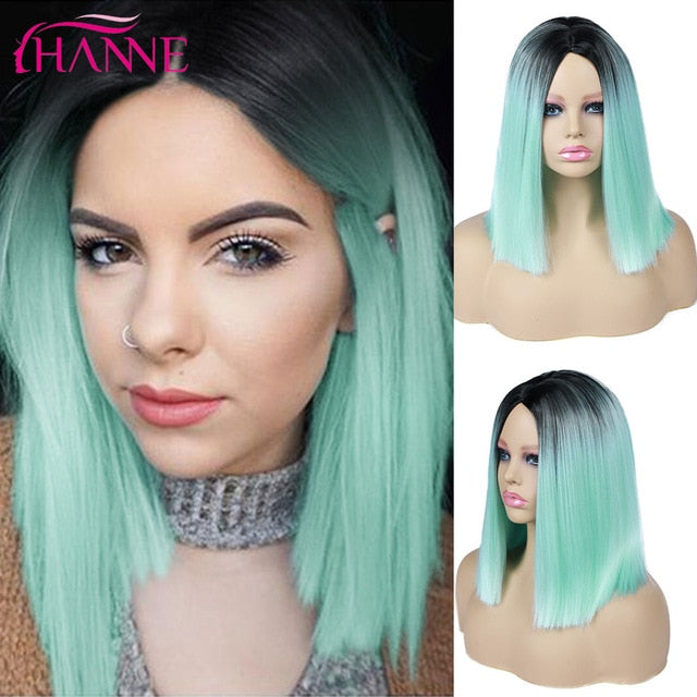 Tinted Color Straight Hair Synthetic Wig -Synthetic Hair Colored Wig - Shoulder Length Synthetic Hair Wig