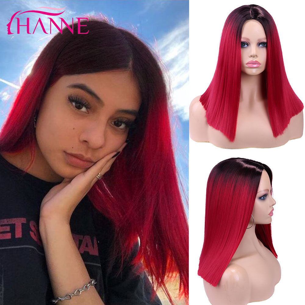 Tinted Color Straight Hair Synthetic Wig -Synthetic Hair Colored Wig - Shoulder Length Synthetic Hair Wig