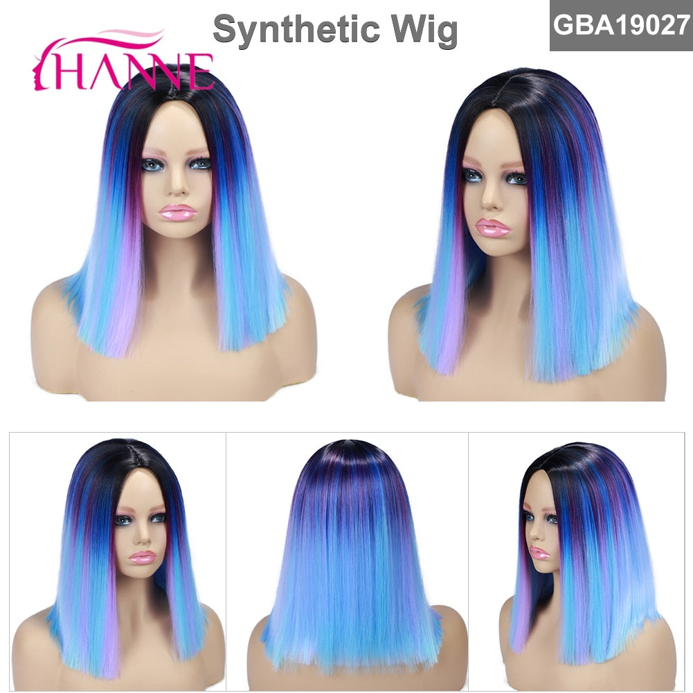 Tinted Color Straight Hair Synthetic Wig -Synthetic Hair Colored Wig - Shoulder Length Synthetic Hair Wig
