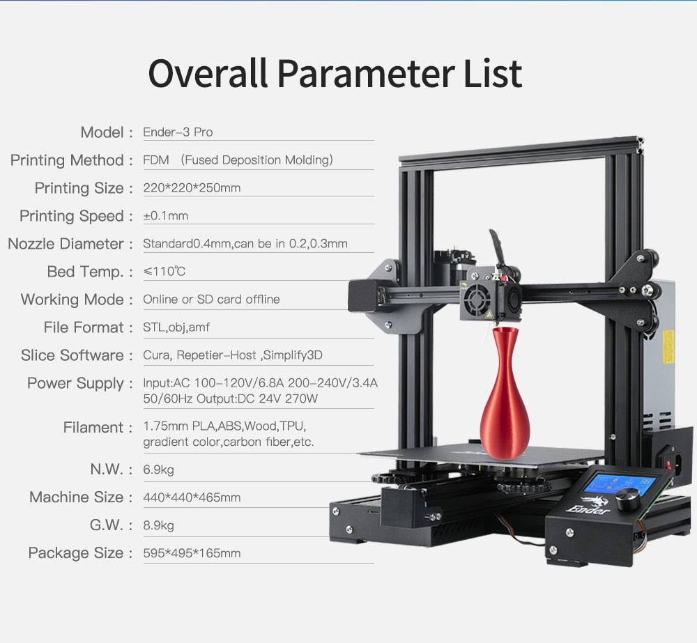 CREALITY 3D Ender-3 Pro Printer - 3D Printing Masks Magnetic Build Plate - 3D Resume Power Failure Printing KIT - High-speed 3D Printer