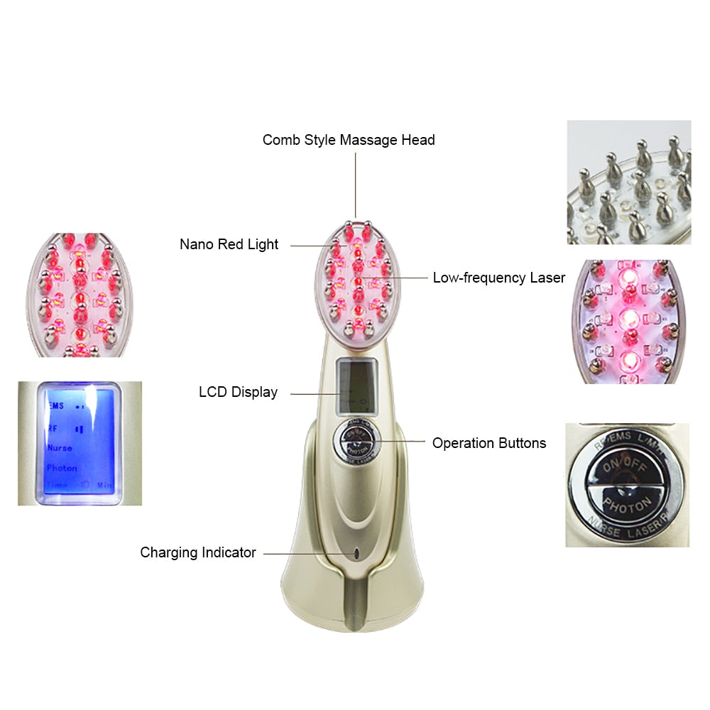 HairGrow - Hair Growth Comb - Laser Hair Comb - Electric Hair Growth Comb - Anti Hair Loss Brush - Luminotherapy Infrared Comb