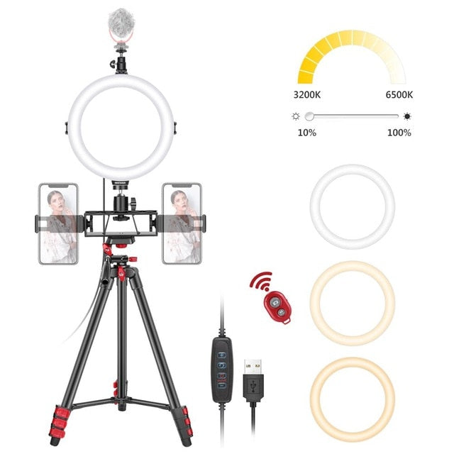 Neewer 10" Selfie Ring Light - LED Selfie Ring Light - Ring Light with Tripod Stand - Ring Light wit Phone Holders