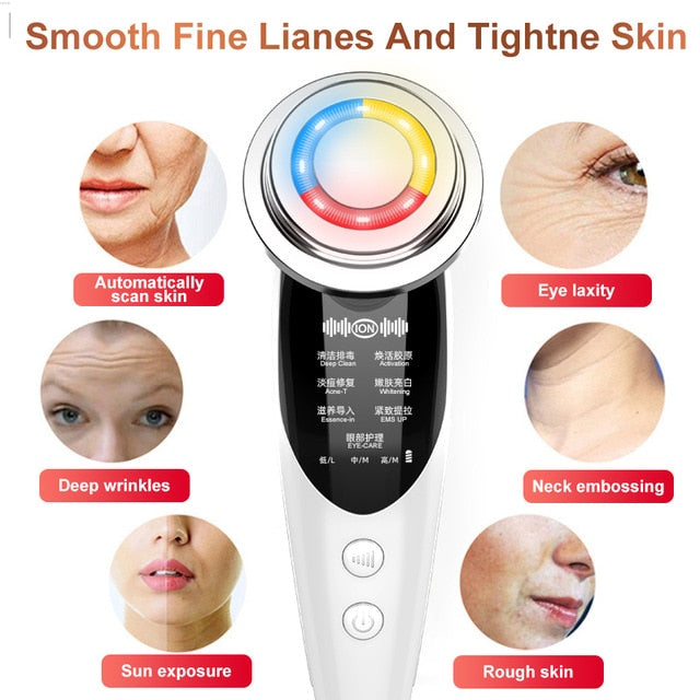 7 in 1 Radio Mesotherapy Electroporation RF & EMS - RF Lifting Beauty LED Photon - Face Skin Rejuvenation - Wrinkle Remover Radio Frequency