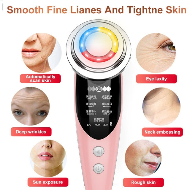 7 in 1 Radio Mesotherapy Electroporation RF & EMS - RF Lifting Beauty LED Photon - Face Skin Rejuvenation - Wrinkle Remover Radio Frequency