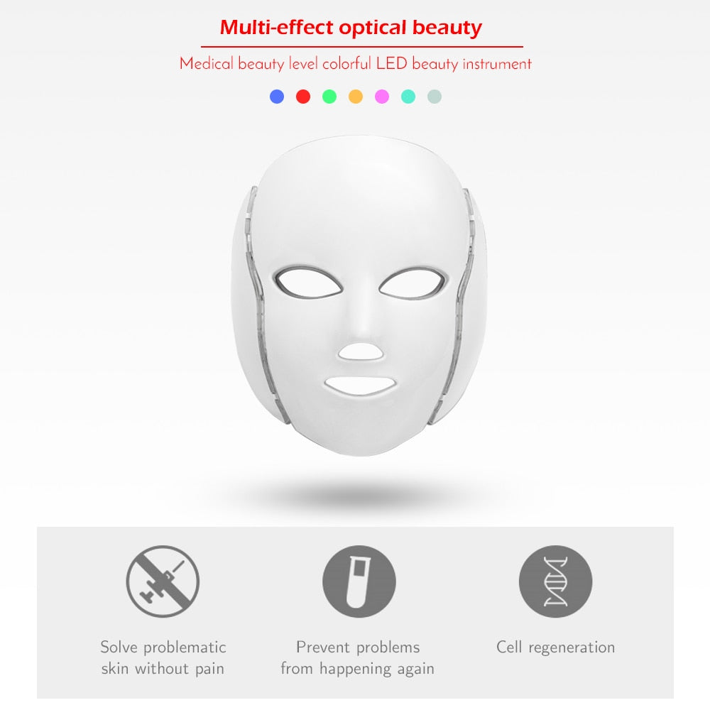 Facial Photon Therapy Mask - 7 Colors Light LED Facial Photon Therapy - Beauty Theraphy Mask -Skin Rejuvenation Mask - Face Care Anti Acne Whitening
