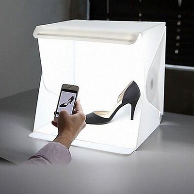 Mini Folding Studio Diffuse Soft Box With LED Light Black White Background