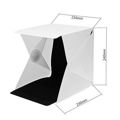 Mini Folding Studio Diffuse Soft Box With LED Light Black White Background