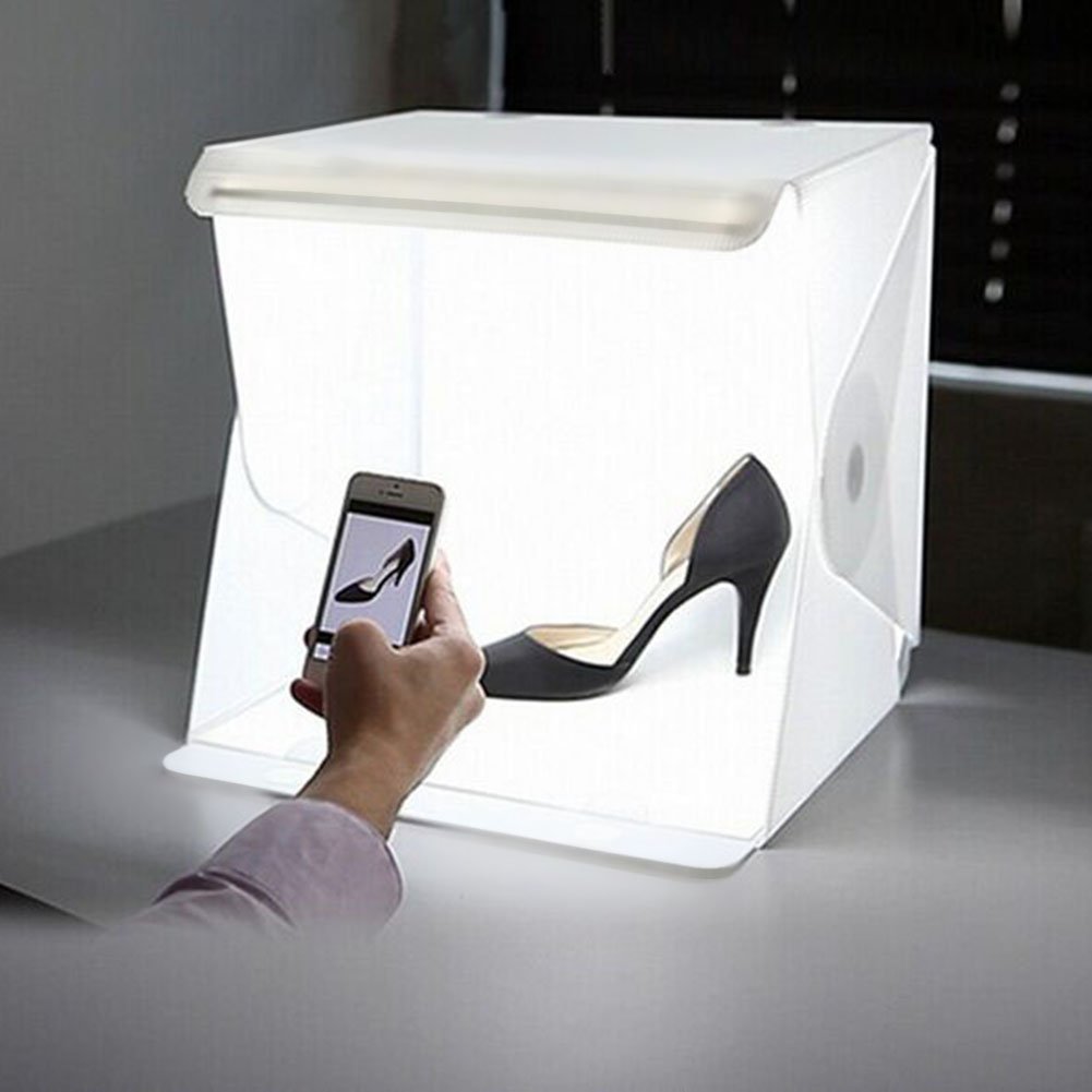 Mini Folding Studio Diffuse Soft Box With LED Light Black White Background