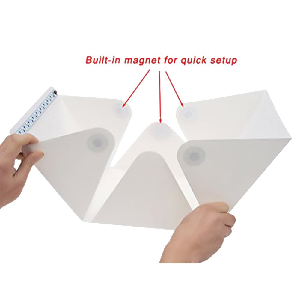 Mini Folding Studio Diffuse Soft Box With LED Light Black White Background
