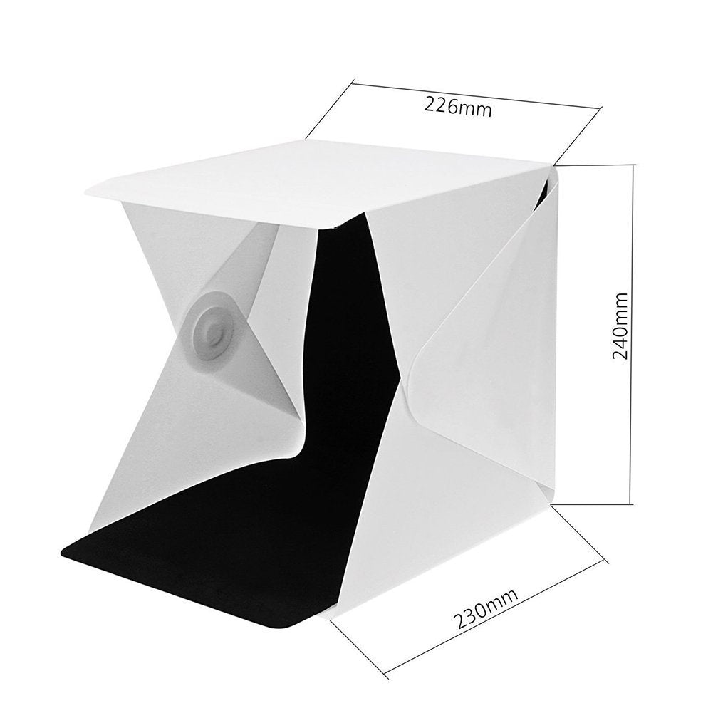 Mini Folding Studio Diffuse Soft Box With LED Light Black White Background