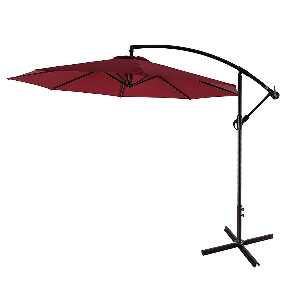 10 ft. Hanging Patio Umbrella — Adjustable Height with Steel Pole and Ribs — Available Colors Gray, White, Red, Beige, Navy Blue