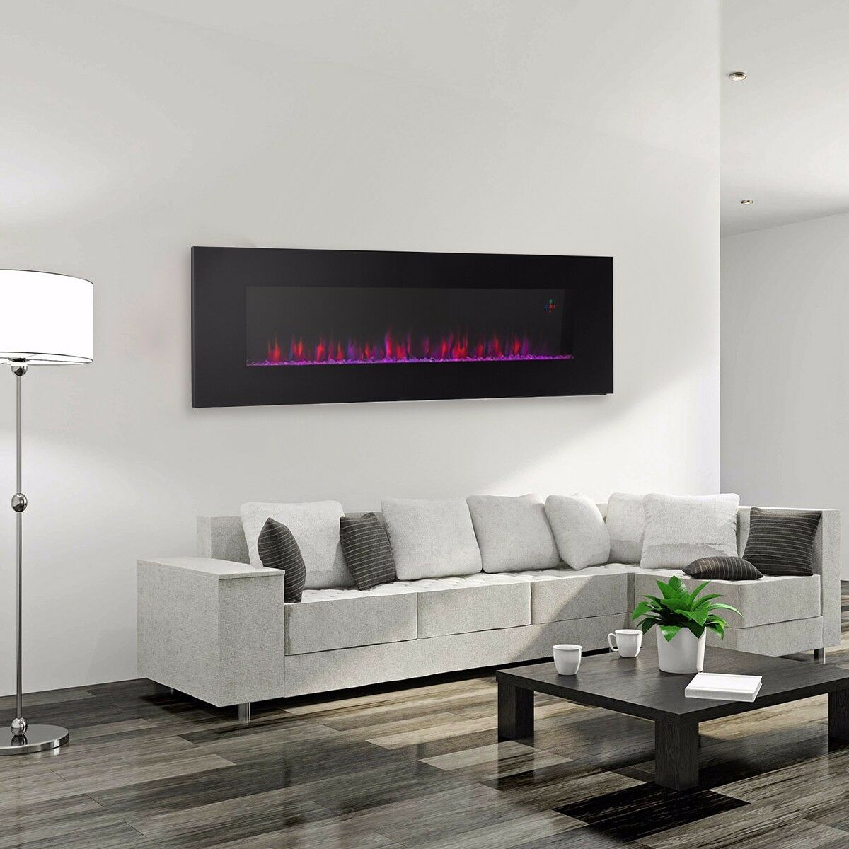 50" Contemporary Electric Fireplace — Black Heater with Multi Flame and Remote Controller — Wall Mounted or Recessed
